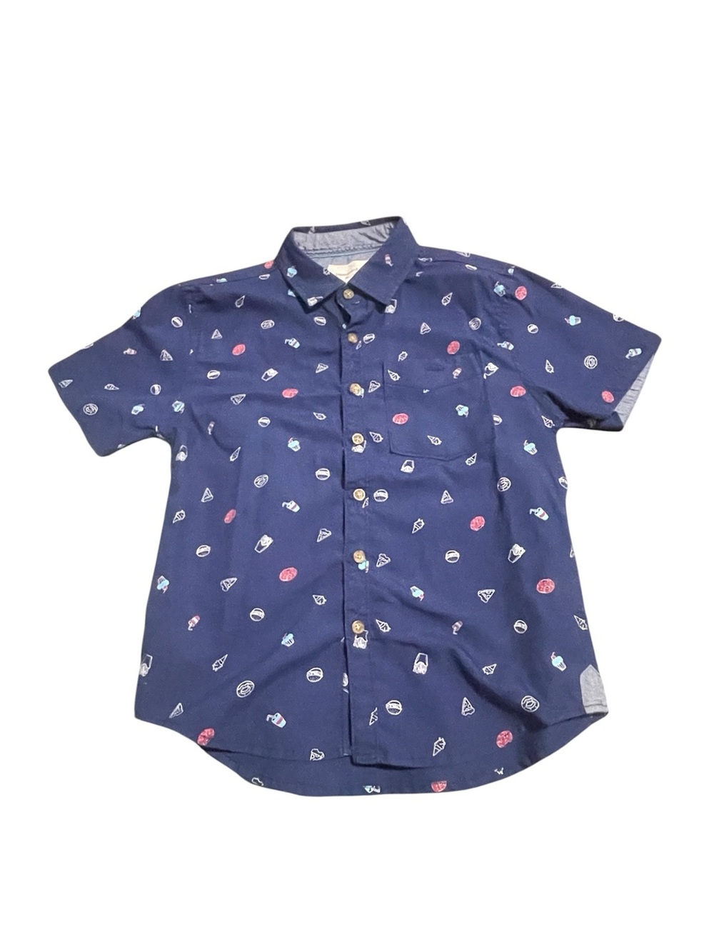 Kids Boy’s Size 8 Navy Short Sleeve Button-Up Shirt with Micro Print